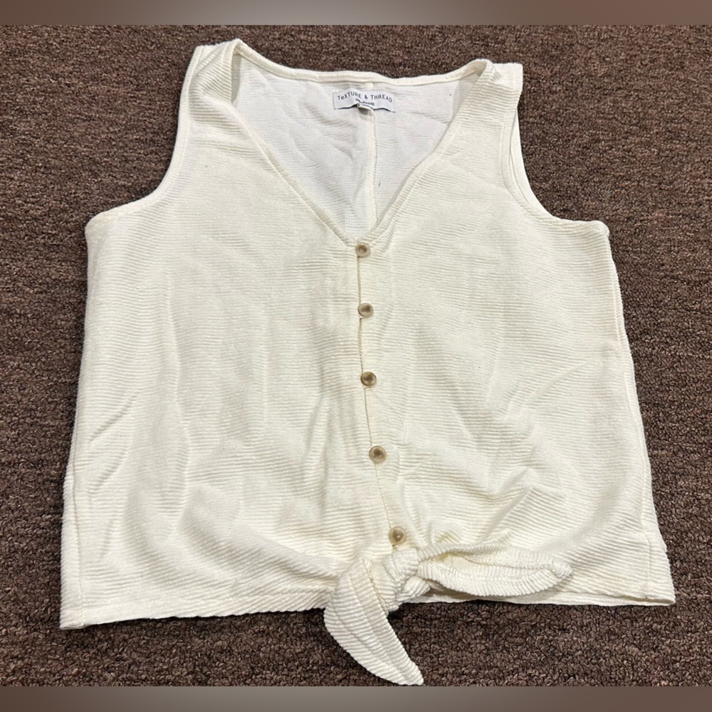 Madewell Cream Knit Button-Front Tie Tank Top
